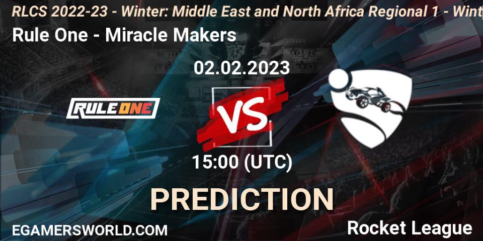 Pronóstico Rule One - Miracle Makers. 02.02.2023 at 15:00, Rocket League, RLCS 2022-23 - Winter: Middle East and North Africa Regional 1 - Winter Open
