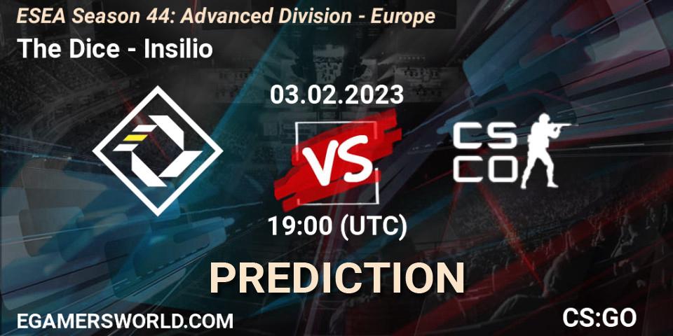 Pronóstico The Dice - Insilio. 03.02.23, CS2 (CS:GO), ESEA Season 44: Advanced Division - Europe