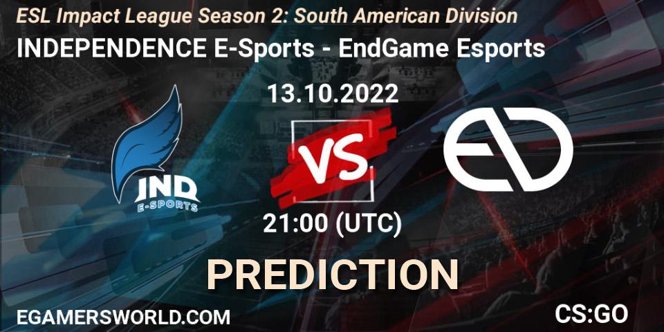Pronóstico INDEPENDENCE E-Sports - EndGame Esports. 13.10.22, CS2 (CS:GO), ESL Impact League Season 2: South American Division