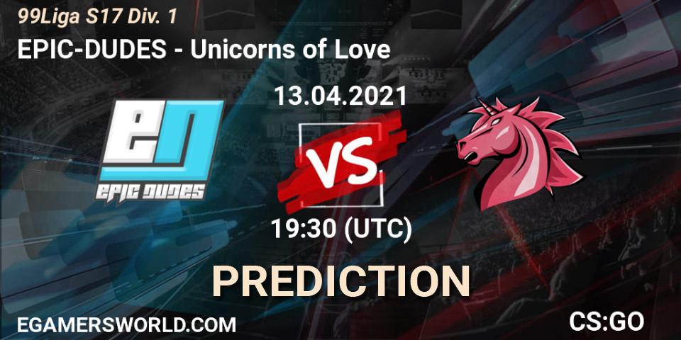 Pronóstico EPIC-DUDES - Unicorns of Love. 26.05.2021 at 19:30, Counter-Strike (CS2), 99Liga S17 Div. 1