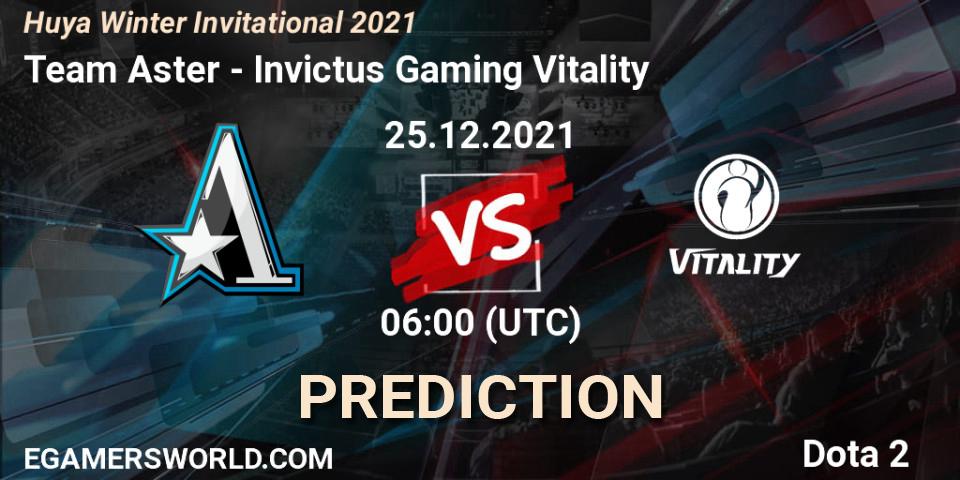 Pronóstico Team Aster - Invictus Gaming Vitality. 25.12.2021 at 06:03, Dota 2, Huya Winter Invitational 2021