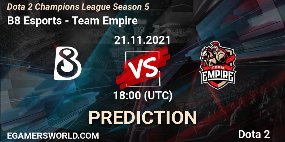Pronóstico B8 Esports - Team Empire. 21.11.2021 at 18:01, Dota 2, Dota 2 Champions League 2021 Season 5