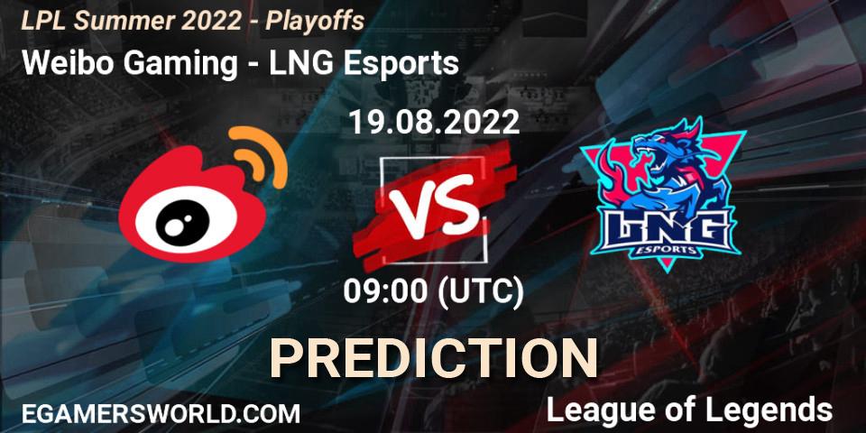 Pronóstico Weibo Gaming - LNG Esports. 19.08.2022 at 09:00, LoL, LPL Summer 2022 - Playoffs