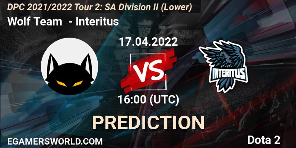 Pronóstico Wolf Team - Interitus. 17.04.2022 at 16:01, Dota 2, DPC 2021/2022 Tour 2: SA Division II (Lower)