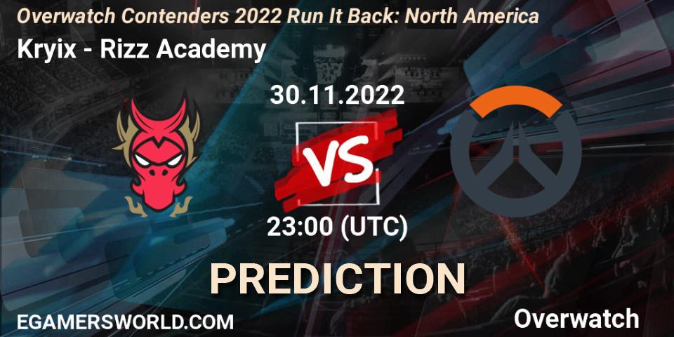 Pronóstico Kryix - Rizz Academy. 30.11.2022 at 23:00, Overwatch, Overwatch Contenders 2022 Run It Back: North America