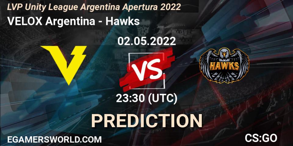 Pronóstico VELOX Argentina - Hawks. 02.05.22, CS2 (CS:GO), LVP Unity League Argentina Apertura 2022