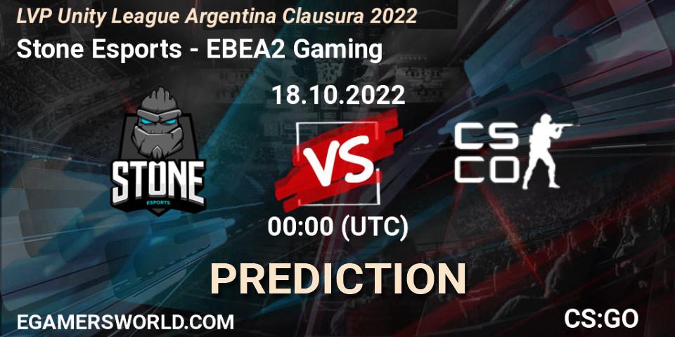 Pronóstico Stone Esports - EBEA2 Gaming. 18.10.2022 at 01:00, Counter-Strike (CS2), LVP Unity League Argentina Clausura 2022