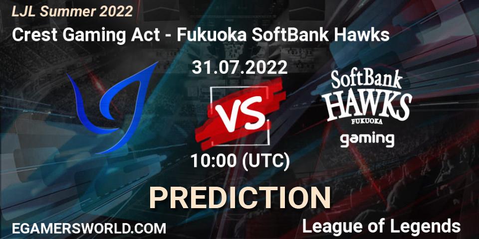 Pronóstico Crest Gaming Act - Fukuoka SoftBank Hawks. 31.07.2022 at 10:00, LoL, LJL Summer 2022