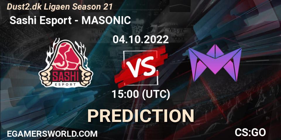 Pronóstico Sashi Esport - MASONIC. 04.10.2022 at 16:00, Counter-Strike (CS2), Dust2.dk Ligaen Season 21