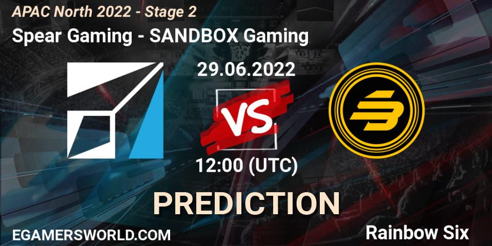 Pronóstico Spear Gaming - SANDBOX Gaming. 29.06.2022 at 12:00, Rainbow Six, APAC North 2022 - Stage 2