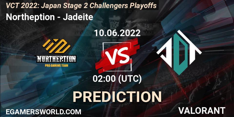 Pronóstico Northeption - Jadeite. 10.06.2022 at 02:00, VALORANT, VCT 2022: Japan Stage 2 Challengers Playoffs