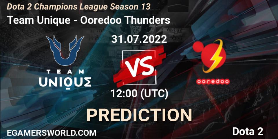 Pronóstico Team Unique - Ooredoo Thunders. 31.07.22, Dota 2, Dota 2 Champions League Season 13