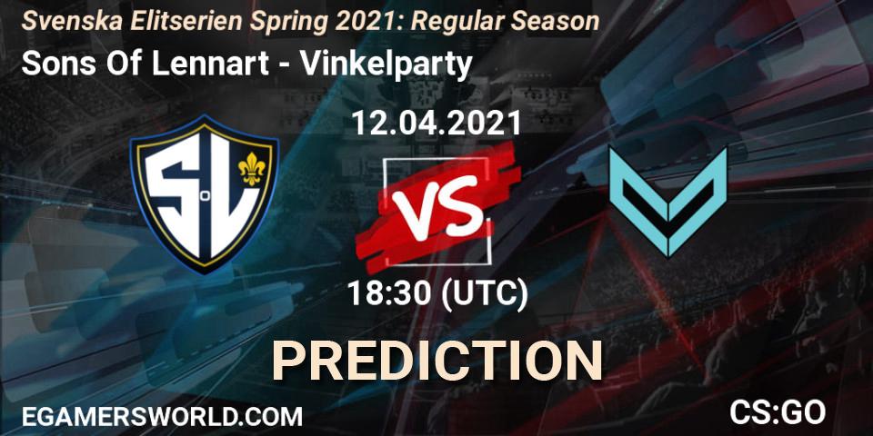 Pronóstico Sons Of Lennart - Vinkelparty. 12.04.2021 at 18:30, Counter-Strike (CS2), Svenska Elitserien Spring 2021: Regular Season