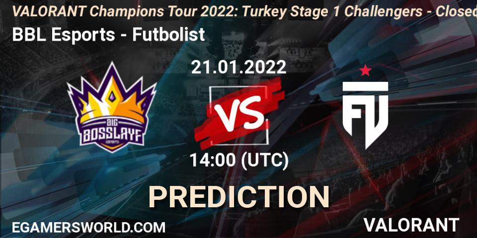 Pronóstico BBL Esports - Futbolist. 21.01.2022 at 14:45, VALORANT, VCT 2022: Turkey Stage 1 Challengers - Closed Qualifier 2