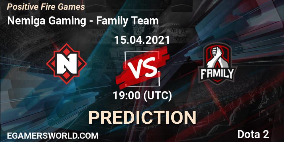 Pronóstico Nemiga Gaming - Family Team. 15.04.2021 at 19:06, Dota 2, Positive Fire Games