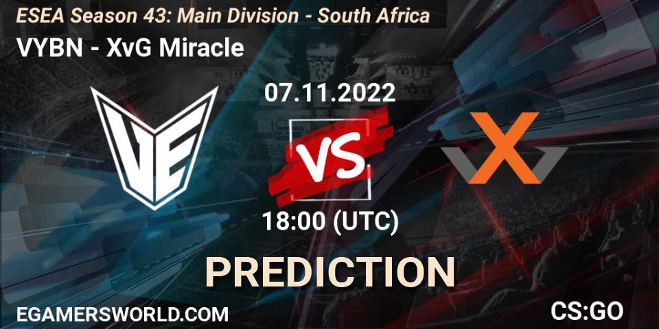 Pronóstico VYBN - XvG Miracle. 07.11.2022 at 18:00, Counter-Strike (CS2), ESEA Season 43: Main Division - South Africa