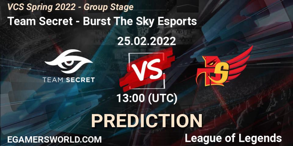 Pronóstico Team Secret - Burst The Sky Esports. 25.02.2022 at 13:00, LoL, VCS Spring 2022 - Group Stage 