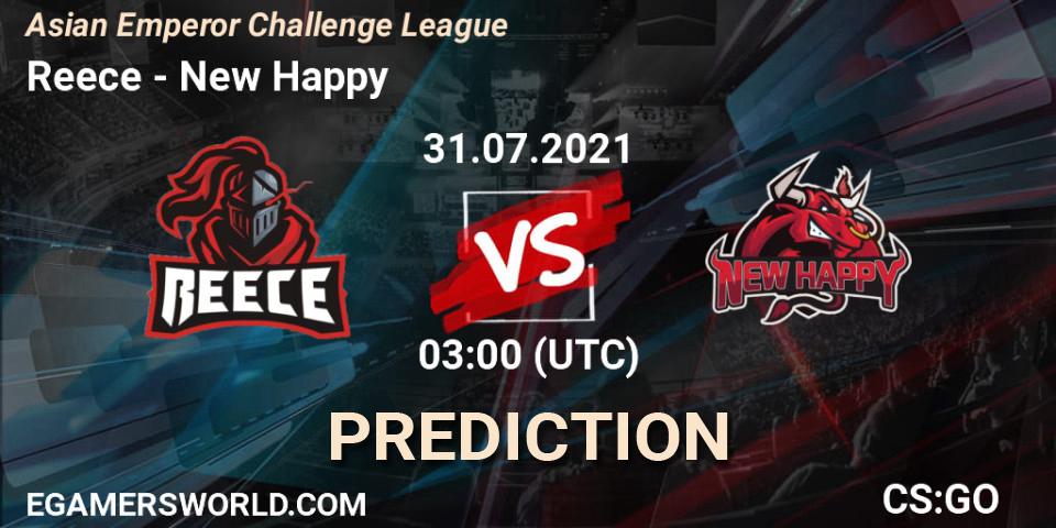 Pronóstico Reece - New Happy. 31.07.2021 at 06:00, Counter-Strike (CS2), Asian Emperor Challenge League
