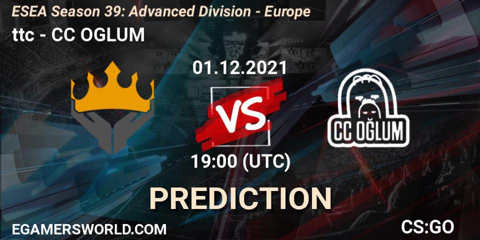 Pronóstico ttc - CC OGLUM. 01.12.2021 at 19:00, Counter-Strike (CS2), ESEA Season 39: Advanced Division - Europe