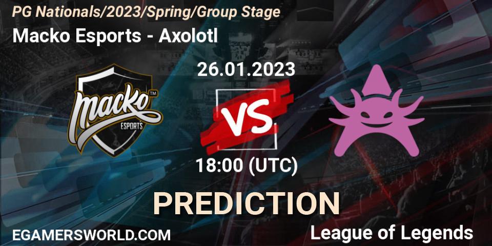 Pronóstico Macko Esports - Axolotl. 26.01.2023 at 21:15, LoL, PG Nationals Spring 2023 - Group Stage