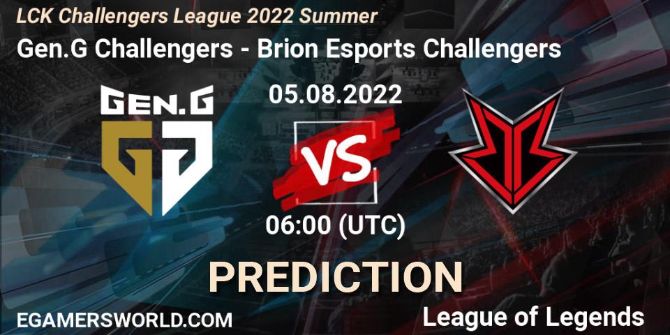 Pronóstico Gen.G Challengers - Brion Esports Challengers. 05.08.2022 at 06:00, LoL, LCK Challengers League 2022 Summer