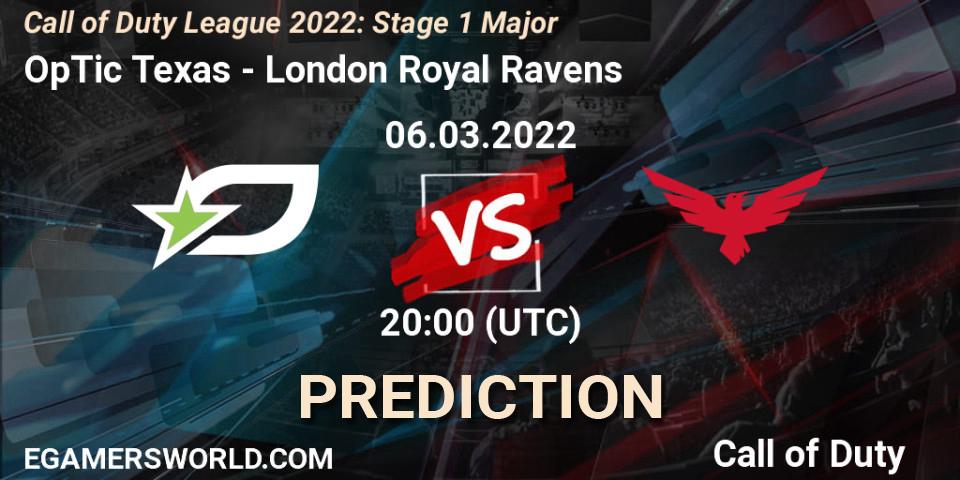 Pronóstico OpTic Texas - London Royal Ravens. 06.03.2022 at 20:00, Call of Duty, Call of Duty League 2022: Stage 1 Major