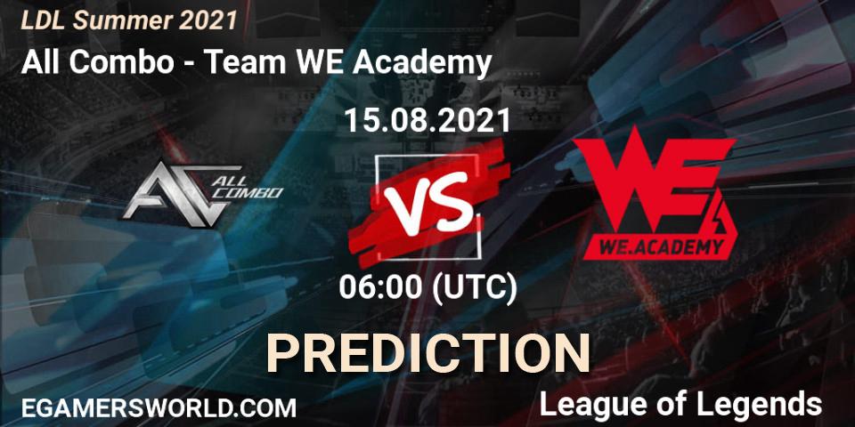 Pronóstico All Combo - Team WE Academy. 15.08.2021 at 06:00, LoL, LDL Summer 2021