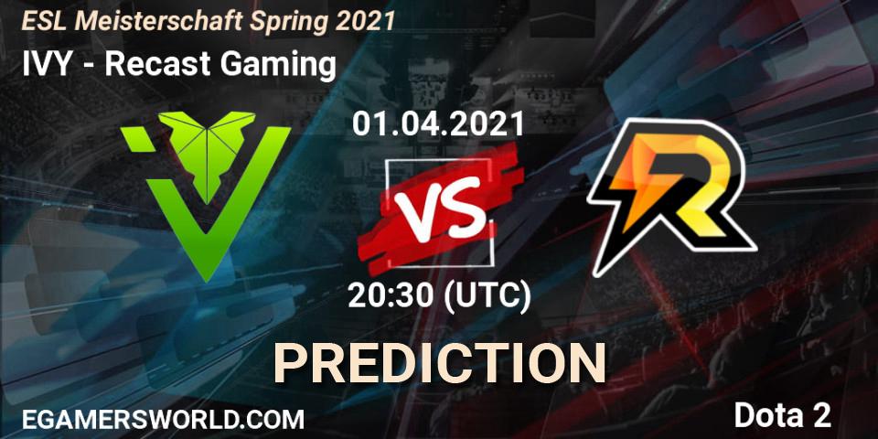Pronóstico IVY - Recast Gaming. 01.04.2021 at 20:30, Dota 2, ESL Meisterschaft Spring 2021