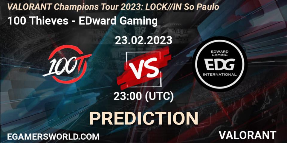 Pronóstico 100 Thieves - EDward Gaming. 23.02.2023 at 22:30, VALORANT, VALORANT Champions Tour 2023: LOCK//IN São Paulo