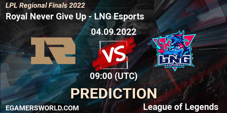 Pronóstico Royal Never Give Up - LNG Esports. 04.09.22, LoL, LPL Regional Finals 2022