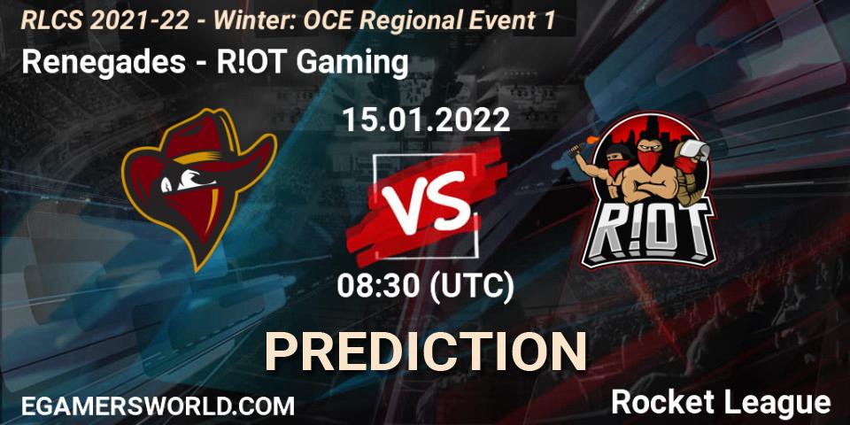 Pronóstico Renegades - R!OT Gaming. 15.01.22, Rocket League, RLCS 2021-22 - Winter: OCE Regional Event 1
