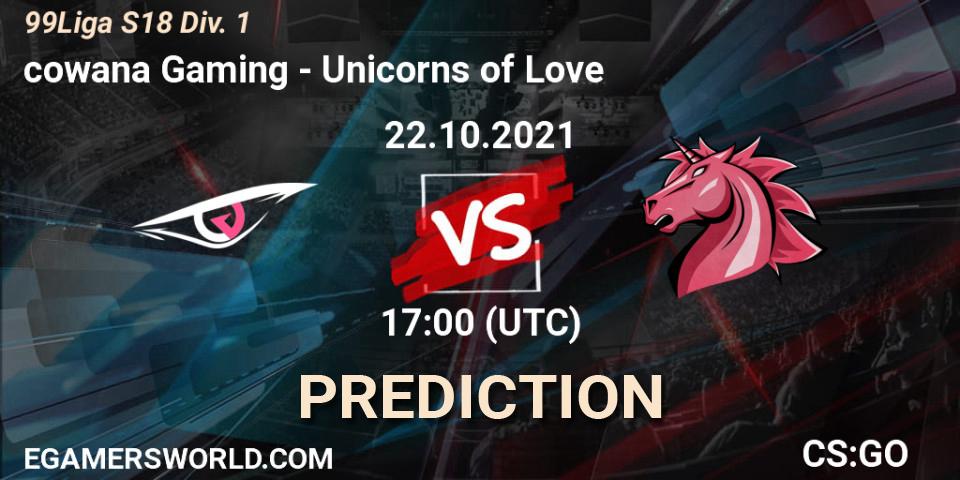 Pronóstico cowana Gaming - Unicorns of Love. 22.10.2021 at 17:00, Counter-Strike (CS2), 99Liga S18 Div. 1