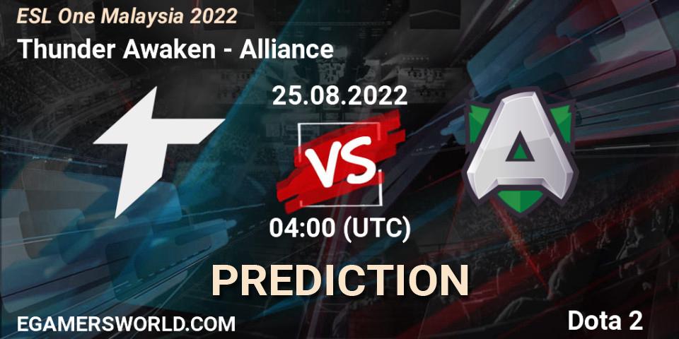 Pronóstico Thunder Awaken - Alliance. 25.08.22, Dota 2, ESL One Malaysia 2022