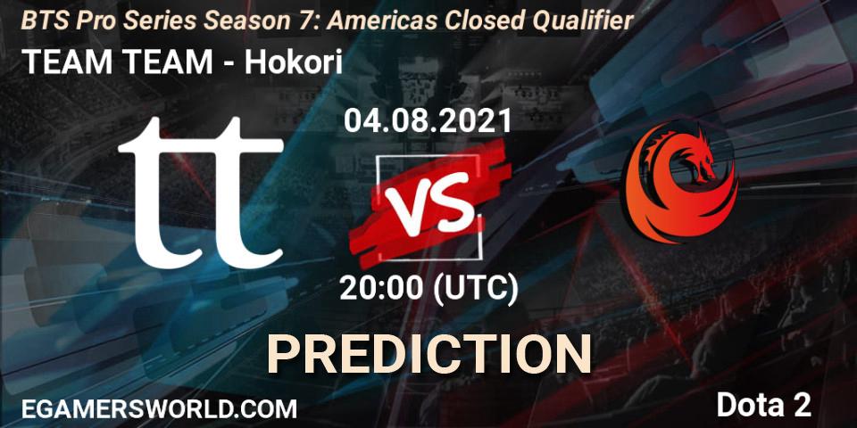 Pronóstico TEAM TEAM - Hokori. 04.08.2021 at 20:00, Dota 2, BTS Pro Series Season 7: Americas Closed Qualifier