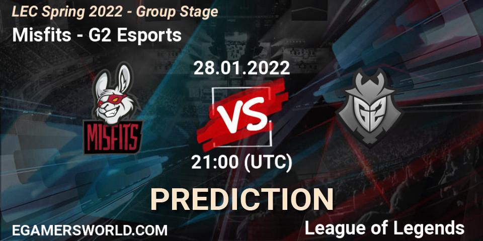 Pronóstico Misfits - G2 Esports. 28.01.2022 at 21:00, LoL, LEC Spring 2022 - Group Stage