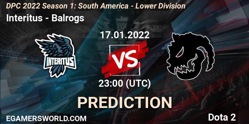Pronóstico Interitus - Balrogs. 17.01.2022 at 23:00, Dota 2, DPC 2022 Season 1: South America - Lower Division