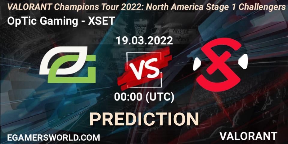Pronóstico OpTic Gaming - XSET. 17.03.2022 at 23:45, VALORANT, VCT 2022: North America Stage 1 Challengers