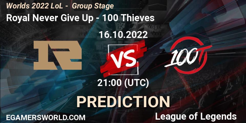 Pronóstico Royal Never Give Up - 100 Thieves. 16.10.2022 at 21:00, LoL, Worlds 2022 LoL - Group Stage