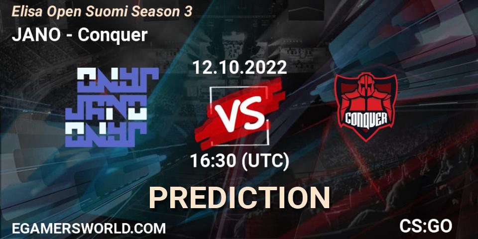 Pronóstico JANO - Conquer. 12.10.2022 at 16:30, Counter-Strike (CS2), Elisa Open Suomi Season 3
