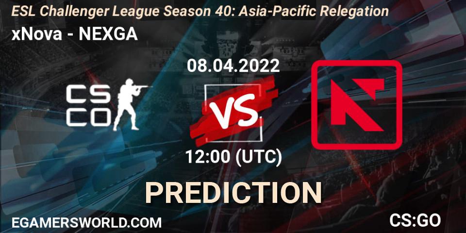 Pronóstico xNova - NEXGA. 08.04.2022 at 12:00, Counter-Strike (CS2), ESL Challenger League Season 40: Asia-Pacific Relegation