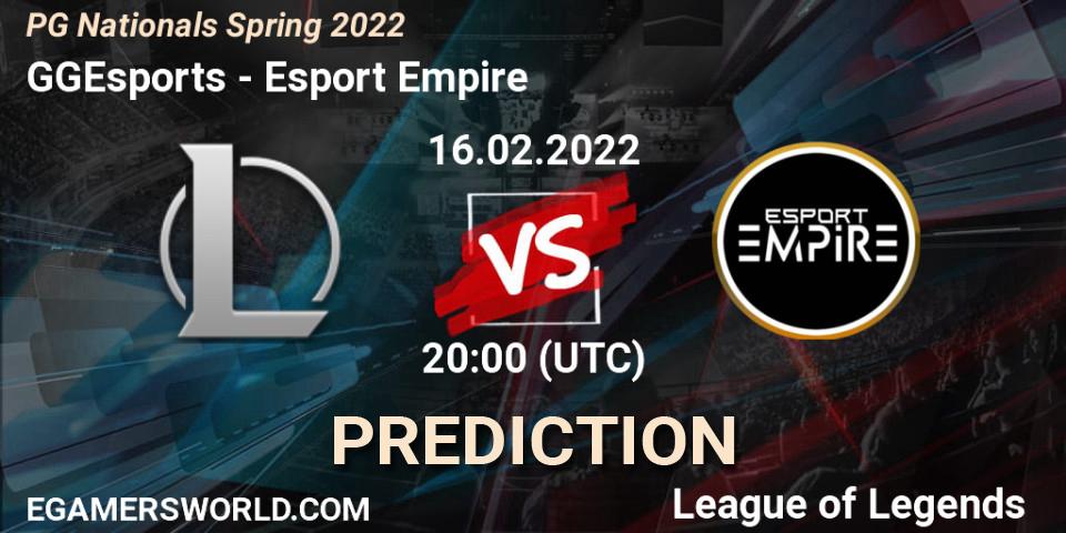 Pronóstico GGEsports - Esport Empire. 16.02.2022 at 20:00, LoL, PG Nationals Spring 2022