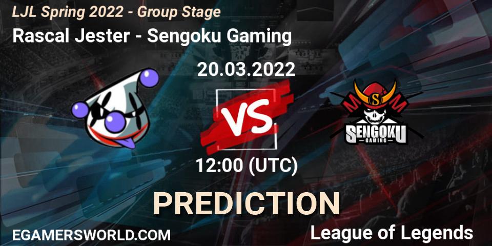 Pronóstico Rascal Jester - Sengoku Gaming. 20.03.2022 at 12:00, LoL, LJL Spring 2022 - Group Stage