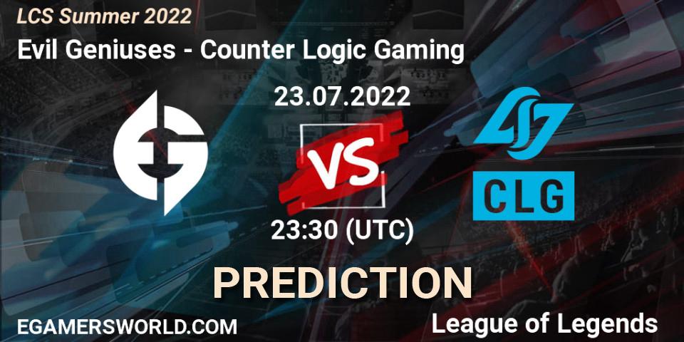 Pronóstico Evil Geniuses - Counter Logic Gaming. 23.07.22, LoL, LCS Summer 2022