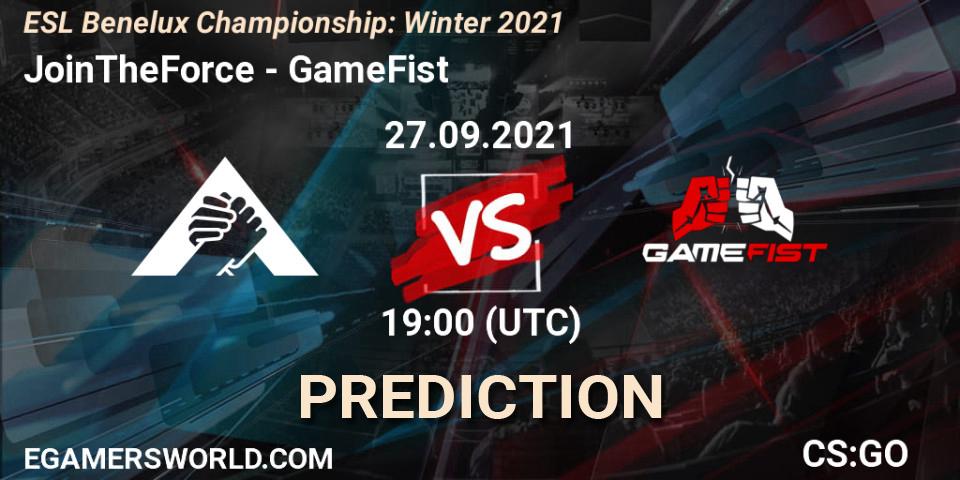 Pronóstico JoinTheForce - GameFist. 27.09.2021 at 19:30, Counter-Strike (CS2), ESL Benelux Championship: Winter 2021