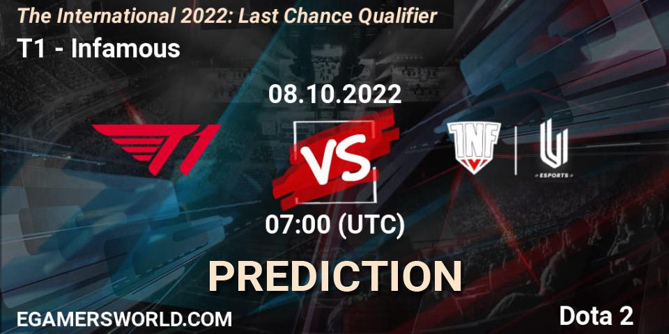 Pronóstico T1 - Infamous. 08.10.22, Dota 2, The International 2022: Last Chance Qualifier