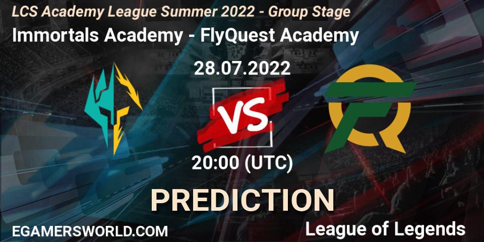 Pronóstico Immortals Academy - FlyQuest Academy. 28.07.2022 at 20:00, LoL, LCS Academy League Summer 2022 - Group Stage