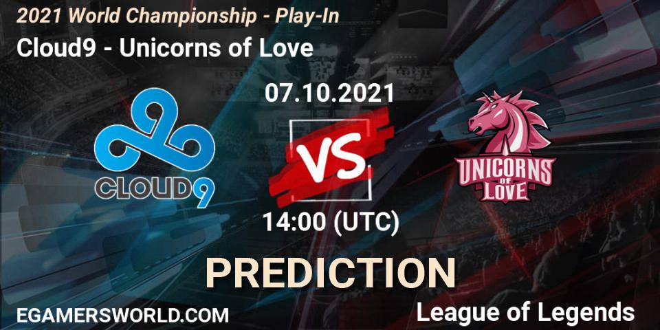 Pronóstico Cloud9 - Unicorns of Love. 07.10.2021 at 14:00, LoL, 2021 World Championship - Play-In
