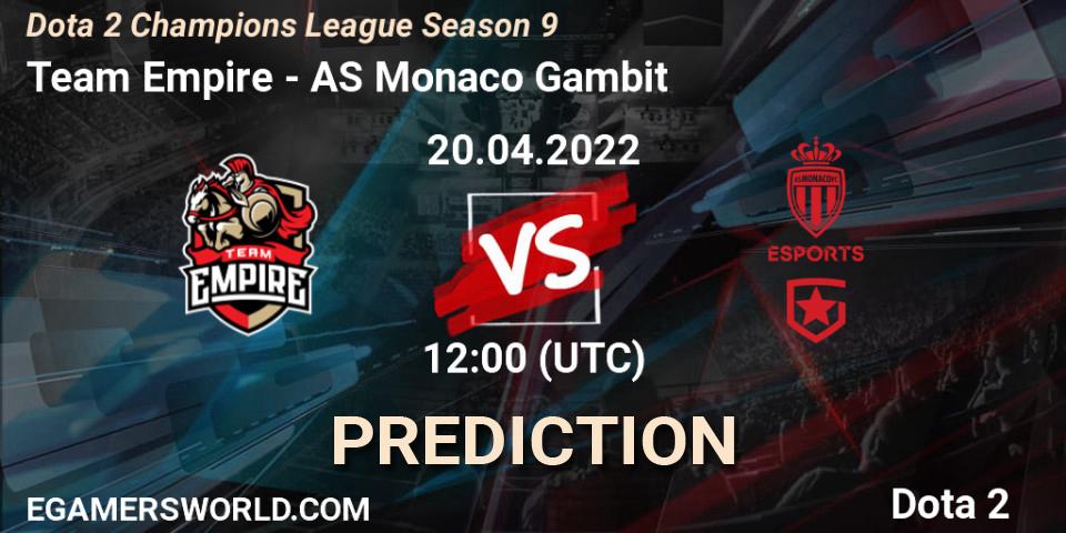 Pronóstico Team Empire - AS Monaco Gambit. 20.04.22, Dota 2, Dota 2 Champions League Season 9