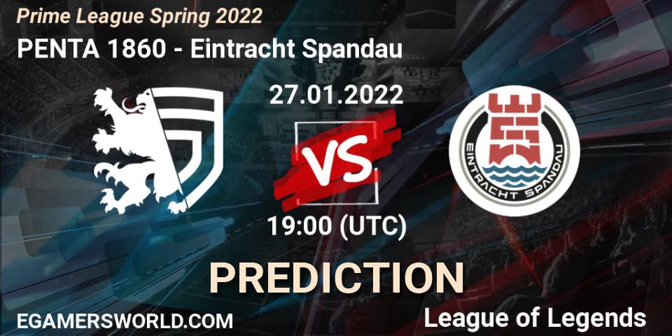 Pronóstico PENTA 1860 - Eintracht Spandau. 27.01.2022 at 19:00, LoL, Prime League Spring 2022