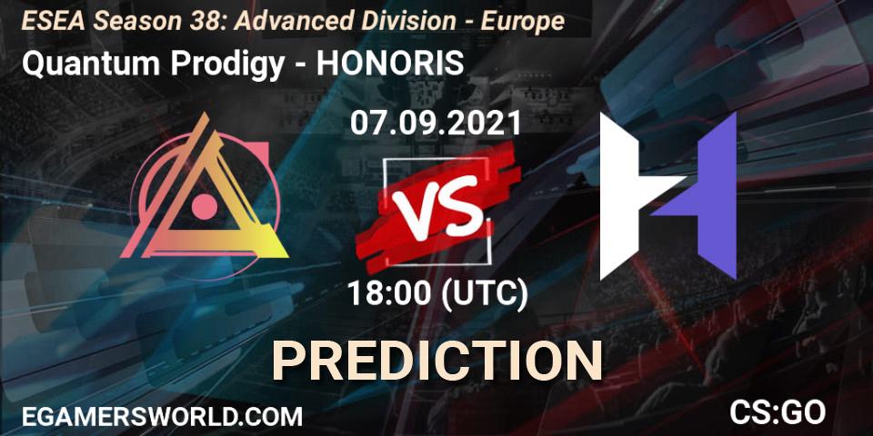 Pronóstico Quantum Prodigy - HONORIS. 07.09.2021 at 18:00, Counter-Strike (CS2), ESEA Season 38: Advanced Division - Europe